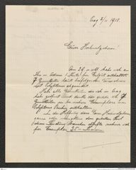 Nachlass Franz Steindachner, Brief von R. Storch an Franz Steindachner (02.11.1910), Inv.Nr. 520.02, Seite 1